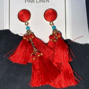 Tassel style red earrings by pink linen. New with tags. Nickel free. About 3 in.